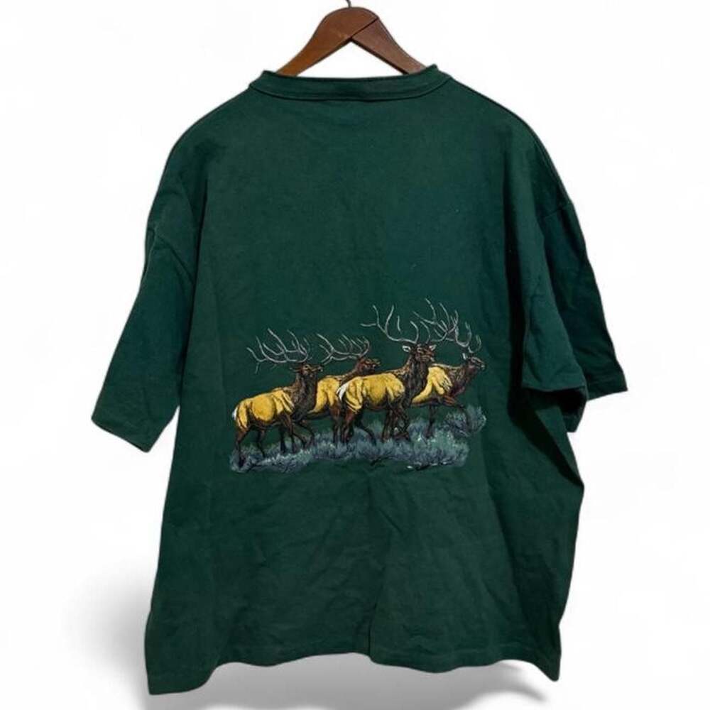 Vintage 90s Cotton Deluxe Elk Graphic 3-Button Henley T-Shirt XL